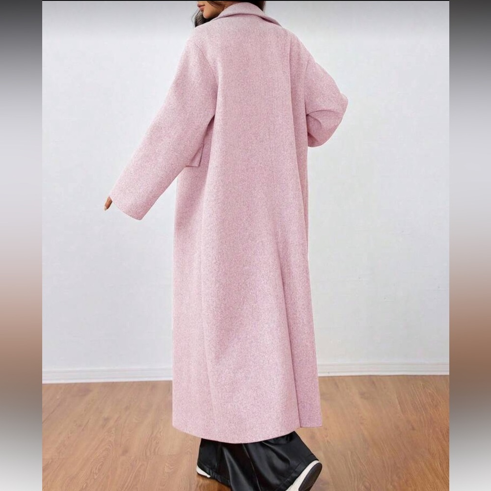 Luxury Longline Peacoat Full Length Double Breasted Winter Coat baby pink - Picture 4 of 5